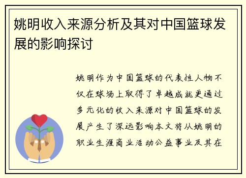 姚明收入来源分析及其对中国篮球发展的影响探讨